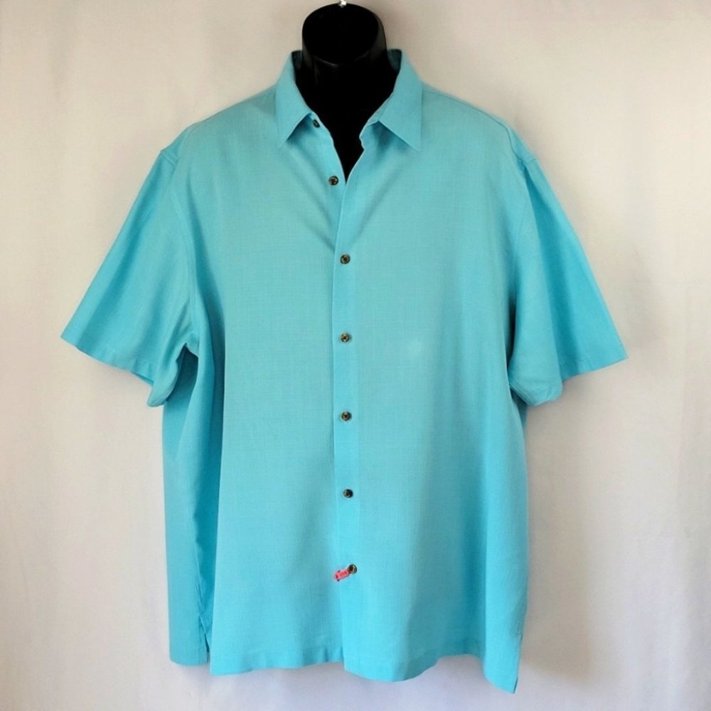 John Ashford Short Sleeve Button Down Shirt Aqua Size XXL
